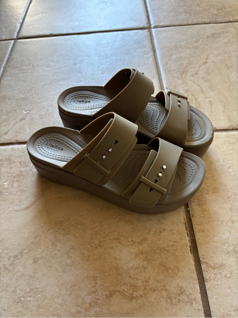 Crocs Platform Slide Sandals in Taupe